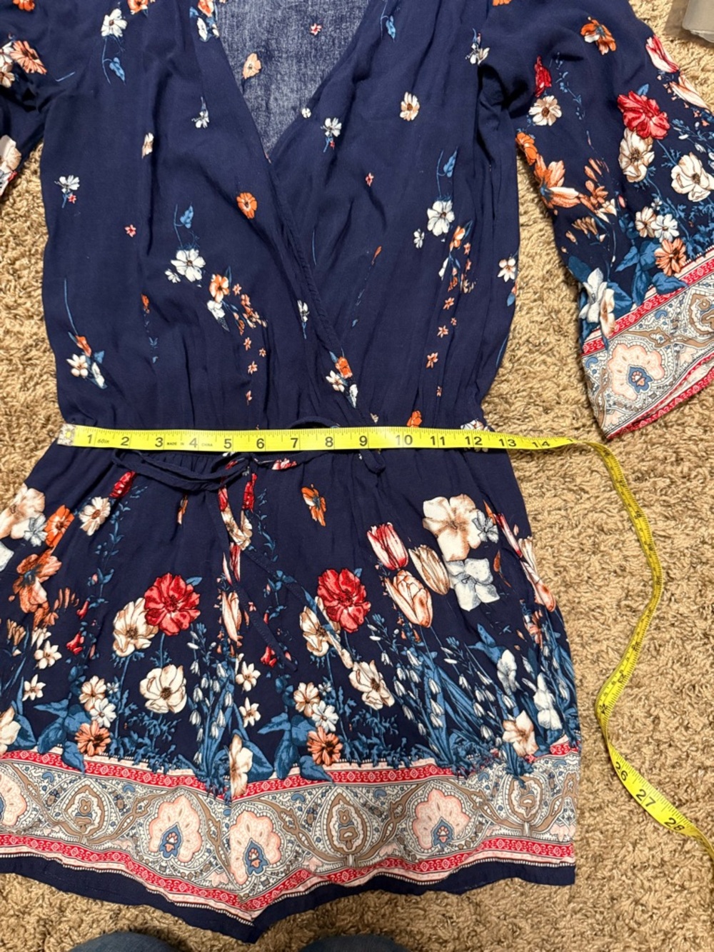 ☀️ Kori America • Navy Floral Wrap Tunic Romper • Women’s Size Small - Picture 9 of 15